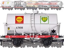 Highly detailed model of the Air Ministry specification oil tank wagons, built to government orders between 1939 and 1944 for conveying aviation fuel and distributed among the oil companies after the war.This all new Dapol model will feature separately fitted platforms and ladders to produce many detail variations plus a fully sprung chassis.This model as finished as Shell BP wagon A7498 with a silver painted tank for carrying class A highly flammable products like petrol.