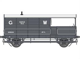 A highly detailed model of the GWRs standard 24-feet length goods train brake van, introduced from 1912 and built, with many detail differences, until 1950. The long wheelbase of these vans gave the guard a good ride, with a very effective hand brake and a large cabin which allowed extra crew to be accommodated. This model finished as diagram AA15 Toad number 68684 in GWR goods grey livery. This diagram featured self-contained style buffers and J hanger type secondary suspension. 16in lettering, applied to new and repainted vans 1921-1936.