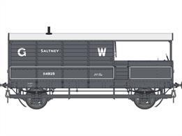 A highly detailed model of the GWRs standard 24-feet length goods train brake van, introduced from 1912 and built, with many detail differences, until 1950. The long wheelbase of these vans gave the guard a good ride, with a very effective hand brake and a large cabin which allowed extra crew to be accommodated. This model finished as diagram AA19 Toad number 114925 in GWR goods grey livery. Incorporating RCH buffers and fittings this diagram featured T hanger and link type secondary suspension. 16in height lettering applied 1921-1936.