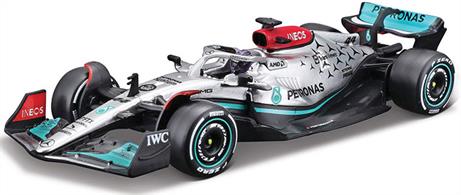 Burago B18-38066H 1/43rd Mercedes-Benz F1 W13 E Performance #44 Lewis Hamilton w/Helmet and Showcase
