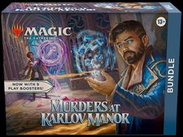 Bundle contains:9 * Murders at Karlov Manor play boosters1 * Alternate art foil Axebane Ferox1 * Storage box30* Basic lands (15 foil, 15 non-foil)1 * Oversized spindown life counter