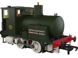 Highly detailed model of the former Gloucester Corporation Andrew Barclay fireless 0-4-0 steam locomotive works number 2126 finished in CEGB green livery.Powered by a high quality motor and drive mechanism designed to give good low-speed performance for shunting duties the fireless locomotive is an ideal industrial shunting locomotive for factories, paper mills, gas works and petro-chemcical industries, especially those producing highly flammable or explosive products.Lettered 'Central Electricity Generating Board' without any specific location this model is ideal for shunting any small power station setting in the post-1958 CEGB era.