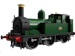 Detailed model of the GWR 517 class 0-4-2T, recreating the class after 1900 with lengthened wheelbase, choice of open or enclosed cab and original or extended 'Swindon' style bunker. Designed by George Armstrong and built at Wolverhampton between 1868 and 1885 these engines were intended for branchline and local passenger service all across the GWR system. Many were modified for auto train pull-push working and proved so successful that the Collett 48xx class built in the 1930s to replace them was little more than a modernised version, with newer 517 boilers being modified to fit the new engines.Model of GWR number 523 with enclosed cab and straight-backed bunker finished in post-1906 plain green livery with black frames. Listed by Dapol as lettered GREAT WESTERN the image from Dapol's announcement sheet may not be correct, so Details To Be Confirmed. Factory-fitted DCC sound.
