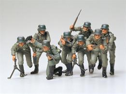 8 figure set of German troops in a variety of poses including weapons and equipment.Glue and Paints are required to complete the figures (not included)