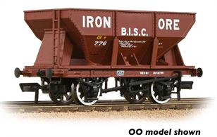 A new and detailed model of the BR 24-ton iron ore hopper wagon painted in red livery and marked for BISC, the British Iron &amp; Steel Corporation.Due to the density of iron ore these hopper wagons look quite small for their capacity, but could easily be fully loaded by weight before the load reached the top of the hopper.Eras 4 &amp; 5