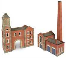Metcalfe N Factory Entrance &amp; Boiler House Card Kit PN184Matelacfe Models PN184 N Scale Factory Entrance and Boiler House with Chimney Car Construction KitHere we have a set of building kits to complement Metcalfe kits PN182 Warehouse and PN183 Small Factory. The kit contains parts for a factory entrance / hauling way, a separate boiler house and a chimney.When combined together these kits create a substantial industrial scene.All parts are finely produced, with some laser cut details.