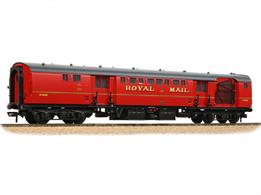 A highly detailed model of the British Railways Mk.1 series of travelling post office sorting vans, built in the 1950s to re-equip the Royal Mail travelling post office trains.This model represents the early guise of these coaches, painted in the BR TPO red colour and fitted with a catch net, allowing the train to collect mail bags from lineside apparatus while travelling at speed.Era 5 1957-1966