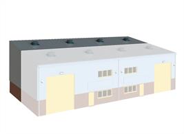 This kit enables you to double the width of the SSM300 Multi Purpose Modern Building.Supplied with pre-coloured parts although painting and/or weathering can add realism; glue is required to complete this model.Modular building base kit SSM300 required.