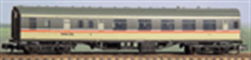 Detailed model of the BR Mk.1 BCK brake composite side corridor coach finished in Intercity Executive livery.The BCK was a useful coach combining a guards office and small luggage stowage area with two first class and three standard class compartments. This model is finished as a coach in use with the BR InterCity charter trains unit, the business unit operating day excursion, railtour and luxury tour trains in the 1980s and early 90s.