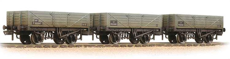Pack of 3 former private owner open cal wagons finished in British Railways grey livery