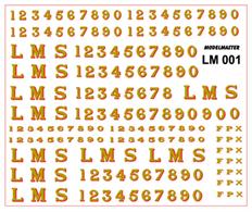 Modelmaster Decals MMLM001 00 Gauge LMS 1923-1947 Serif Locomotive Lettering and NumberingDecal sheet of LMS gold lettering with red shading as used throughout the companys' existance on crimson lake liveried passenger locomotives.The sheet includes numbers in several sizes, check photographs for details as the size of the numbers was choosen to fit the space available, but sometimes whichever transfers were in stock were used!