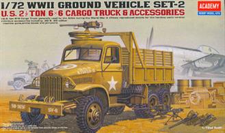 Academy 1/72 US 2.5 ton 6x6 Cargo Truck with Accessories WWII 13402WWII Ground Vehicle Set 2, gives an accurate reproduction of this light vehicle used by Allies during WWII.Glue and paints are required.