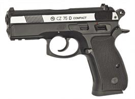 CZ 75 D Compact with a beautiful dual tone metal slide. In addition to the metal slide the pistol has the same great features and functions like its counterpart, the all black version. The airgun has authentic CZ markings and unique serial number.Please note : Air guns can be purchased from our shops at Bristol, Gloucester and Stonehouse. Air guns cannot be purchased online.