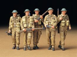 Tamiya 1/35 WW2 British Infantry On Patrol Figure Set 35223 is a 5 figure set of the British Tommy including weapons and equipment.Glue and paints are required