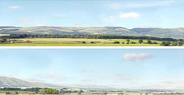 10-feet long 15in high photographic reproduction backscene showing a&nbsp;open countryside, fields and hills. The scene is supplied in two sections.This is pack D of four&nbsp;backscene packs which can be combined to create a continuous 40-feet length scene.