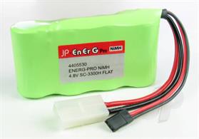 Battery Lead - Silicone Fut./JR/Tam. fast charge heavy dutyCapacity - 3300mAhCells - 4 (4.8v)Continuous Discharge - Up to 10c from the Tamiya Plug OnlyENERG-PRO HIGH DISCHARGE SC FLAT RECEIVER PACK (NiMH)Futaba/ JR lead - For Receiver Supply Only (up to 2 amps)Maximum Charge - 1 AmphWeight - 250g. Size - 90 x 45 x 23mm