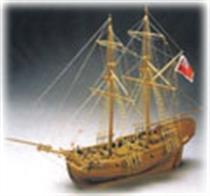 A lovely model of an English cutter built in 1712 at the Bermuda shipyards. The second mast was a later addition to increase sail power and speed up the commercial connections with the East Indies.The kit includes laser cut frames for keel &amp; bulkheads, and exotic wood strip for hull planking. Also included is the wooden deck planking, masts and spars, lost wax brass castings and wooden fittings,laser etched detailing, and silk flag. The instruction booklet is very detailed, taking you through every step of construction.Scale 1:45Length: 670mm.Skill Level 3
