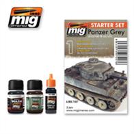 MIG Productions 7407 Weathering Enamels Pigment - Panzer GreyHigh quality paints, set contains 3 tones.Basic colour set to paint German vehicles in Panzer Grey colours used at the beginning of WW2