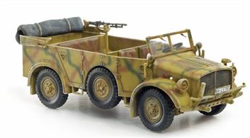 Dragon Armor German Kfz.70 6x4 Krupper Protze Personnel Carrier Truck1/72 ScaleDragon Armor announced a fully built-up 1/72 scale model of the Schwere Einheits PKW A.U. Horch painted in an early-war panzer grey colour. Now a second version of this soft-skin vehicle is available to collectors. The 4x4 heavy car was produced by Auto Union and Horch from 1938 onwards, and it served in all theaters of WWII. The original Type 1a had four-wheel steering, while the later Type 1b produced from 1940 onwards had regular front-wheel steering. This vehicle possessed four-wheel drive but production ceased in 1941 as part of German efforts to standardize production. The personnel carrier was powered by a V8 Horch engine of 3.823-liter capacity.
