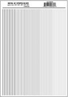 Silver stripe dry transfer sheet.Stripe widths 0.01, 1/64, 0.022, 1/32, 5/64in. Approximately 0.25, 0.39, 0.55, 0.79 and 1.2mm.One sheet: 5 5/8 x 8 1/4in (14.2 cm x 20.9 cm)