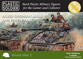 Easy Assembly plastic injection moulded 15mm Allied M4A4 or Firefly Sherman tank. Each sprue has options to build either an M4A4 or Firefly variant. Three vehicles in the box and each vehicle comes with a commander