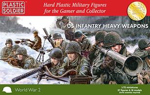 57 hard plastic 1/72 scale miniatures and 18 models depicting WW2 US infantry heavy weapons as follows:3 M1917 machine gun teams3 M1919 0.30 cal machine gun teams3 M2 Browning machine gun teams3 60mm mortar teams3 81mm mortar teams3 4.2 inch mortar teams