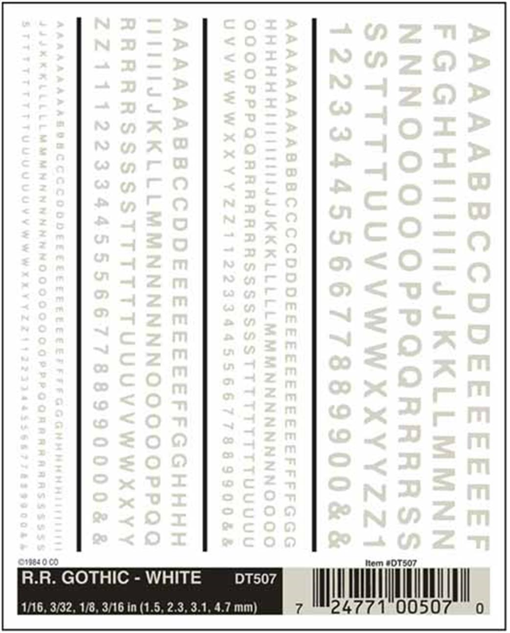 Woodland Scenics  DT507 Dry Transfer Decals Railroad Gothic Lettering White