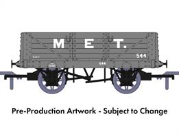 This model of Metropolitan Railway wagon 544 is being produced to match with the Rapido Trans model of Metropolitan Railway class E 0-4-4T No.1 using the new Rapido RCH 1907 type 5 plank wagon tooling.The Metropolitan Railway operated it's own fleet of goods wagons, providing wagons to customers at the company's stations in the same way as the other mainline railway companies. MET wagons could arrive at any station on Britains' railway network until the formation of London Transport in the 1930s, when Metropolitan goods service was taken over by the LNER. The 5 plank open wagon was one of the most common general merchandise wagon types operated by the railway companies.