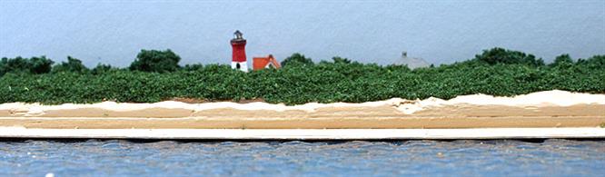 Nauset Beach Lighthouse is a 1/1250 scale model of the private lighthouse located in the dunes behind the beach 3D printed and han-painted to order by Coastlines Models, CL-L43